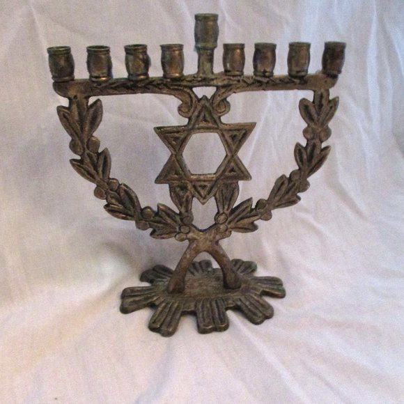 Vintage Rustic HANUKAH CHANUKAH MENORAH Silver Plated Candelabra Candle Holder C - Picture 1 of 5
